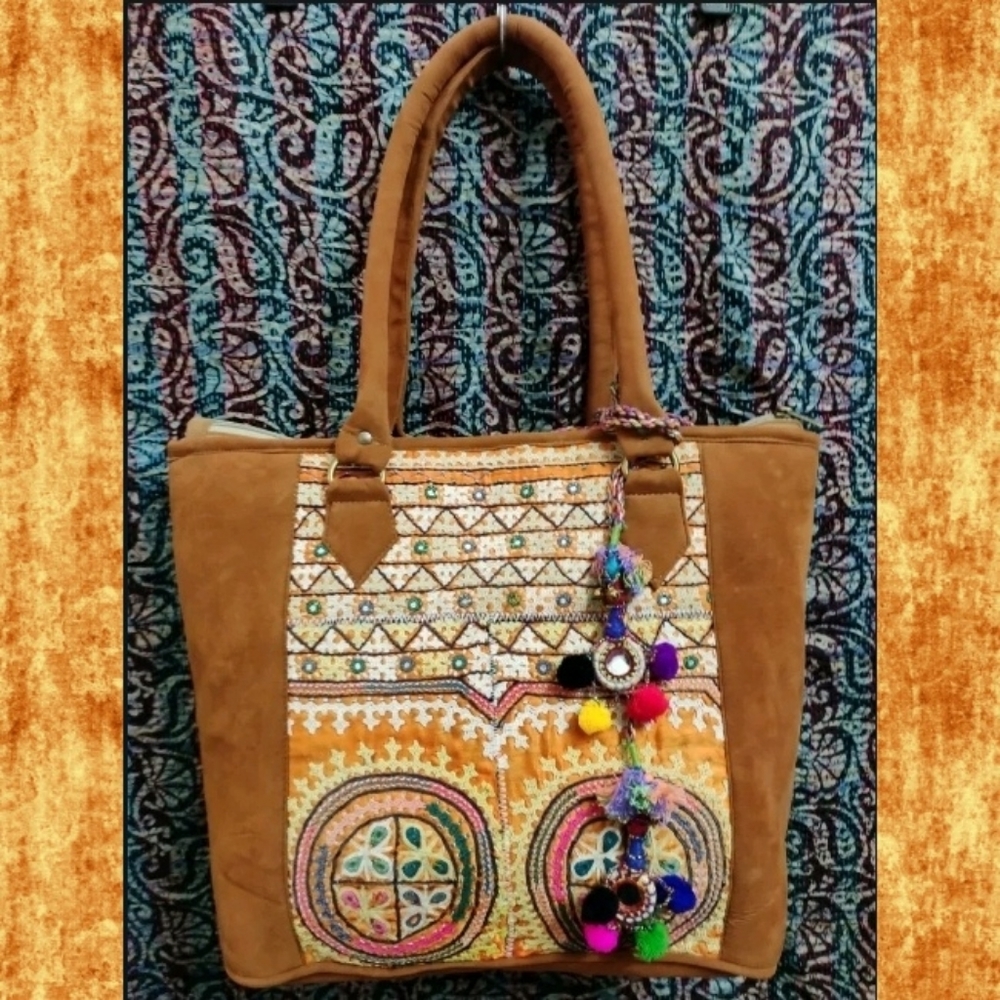 Artisan Banjara free spirit boho Hippie vegan faux suede embroidered bag
